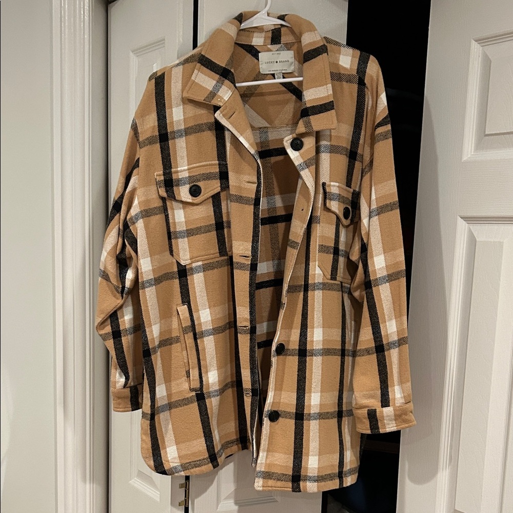 Lucky Brand Tan and Black Plaid Utility Jacket